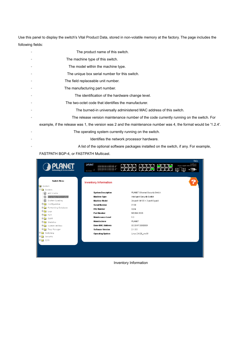 2 inventory information | PLANET WGS3-24000 User Manual | Page 38 / 526