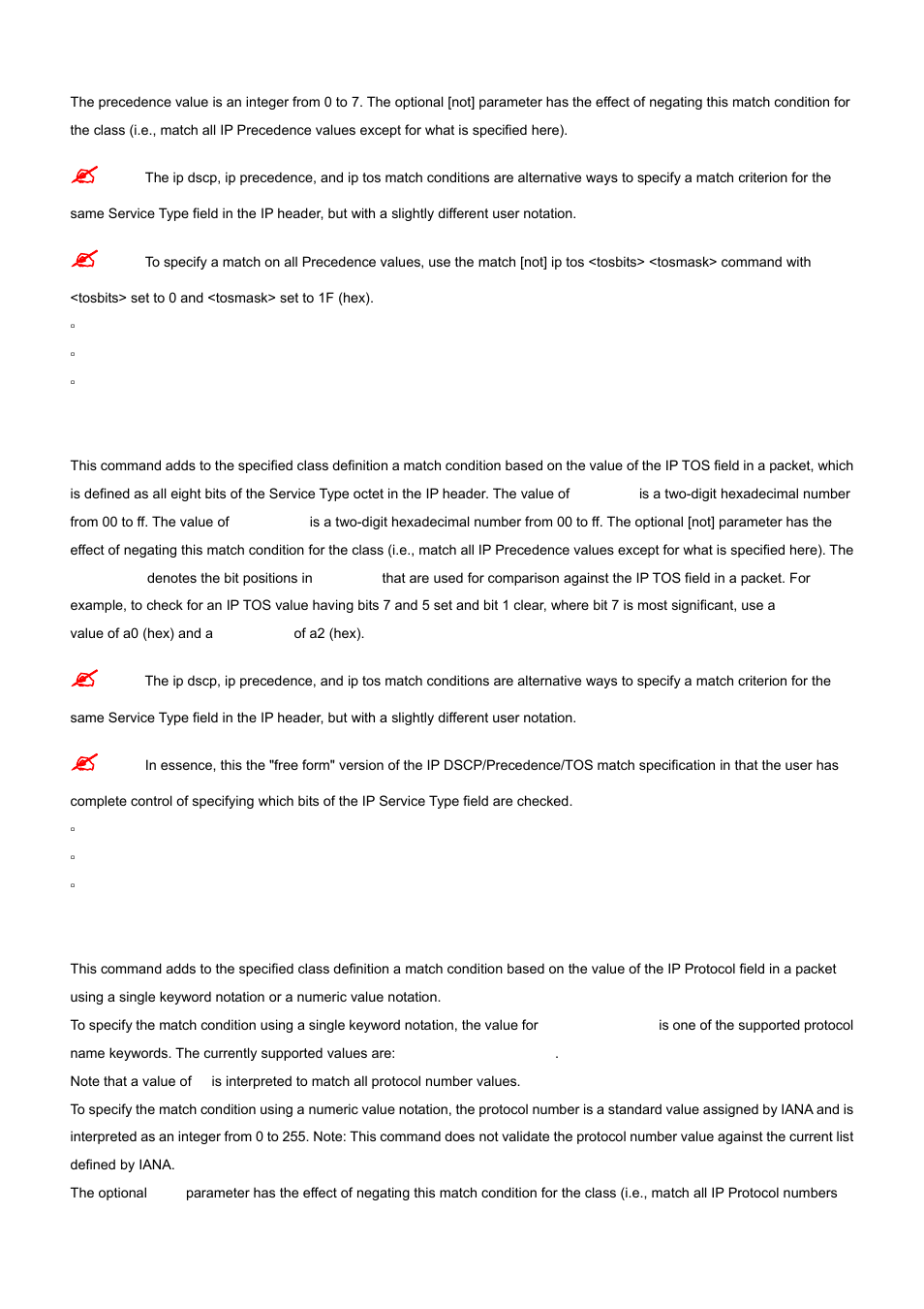 10 match ip tos, 11 match protocol | PLANET WGS3-24000 User Manual | Page 385 / 526