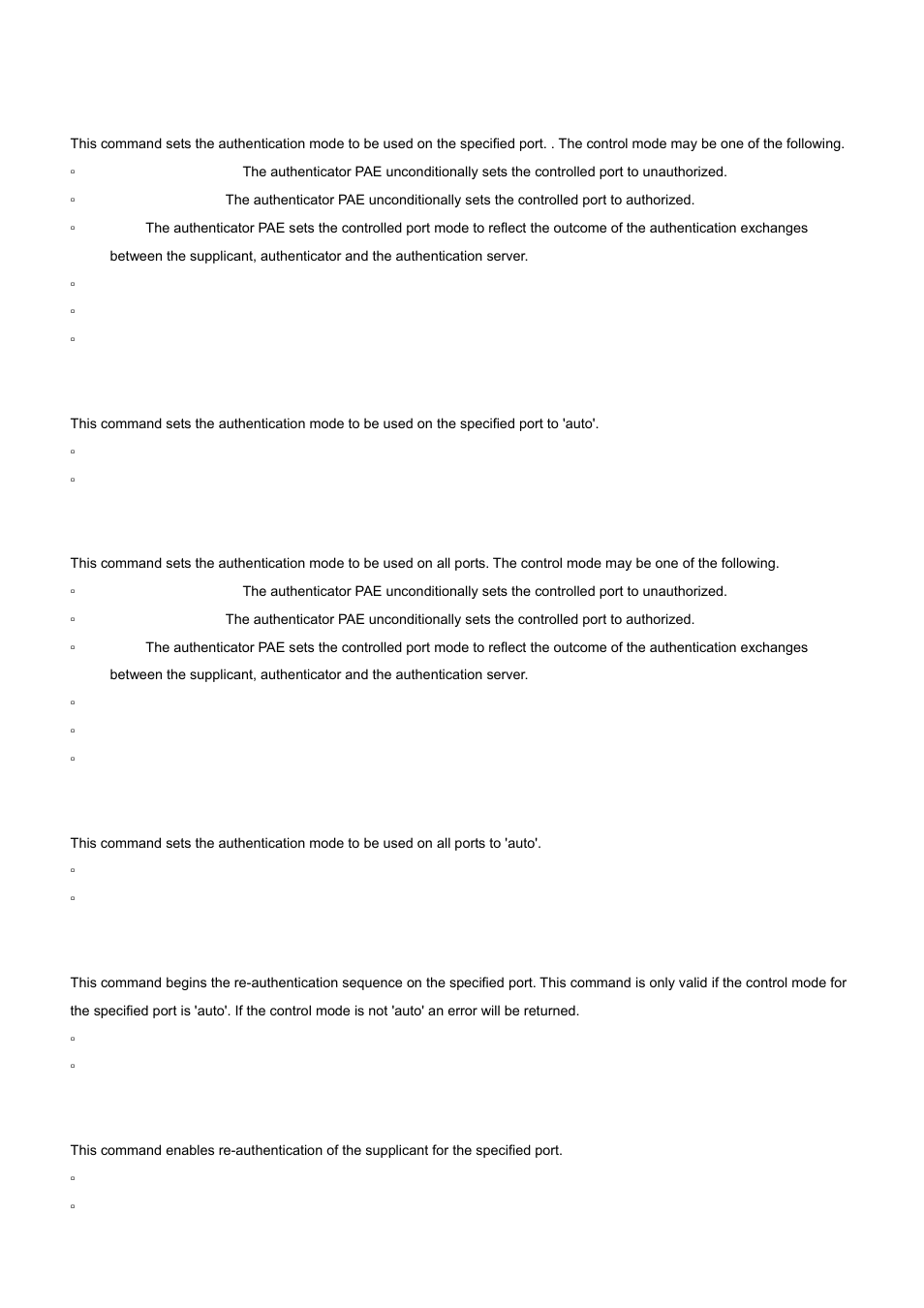 8 dot1x port-control, 9 dot1x port-control all, 10 dot1x re-authenticate | 11 dot1x re-authentication | PLANET WGS3-24000 User Manual | Page 404 / 526