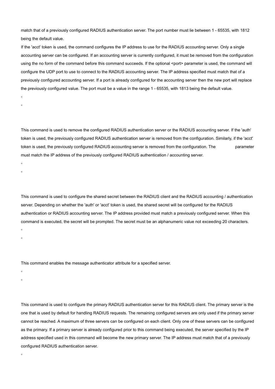 17 radius server key, 18 radius server msgauth, 19 radius server primary | PLANET WGS3-24000 User Manual | Page 407 / 526