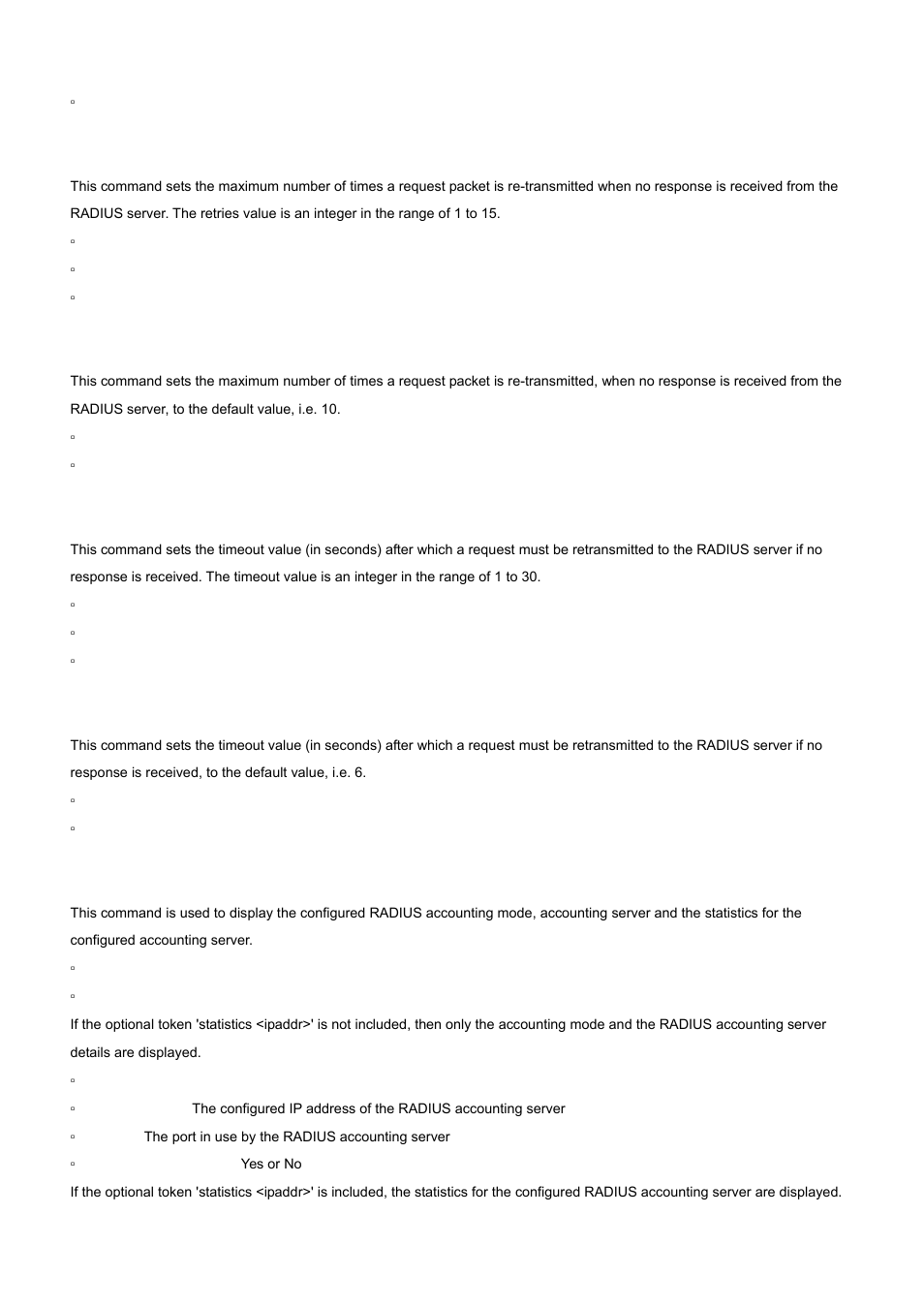 20 radius server retransmit, 21 radius server timeout, 22 show accounting | PLANET WGS3-24000 User Manual | Page 408 / 526