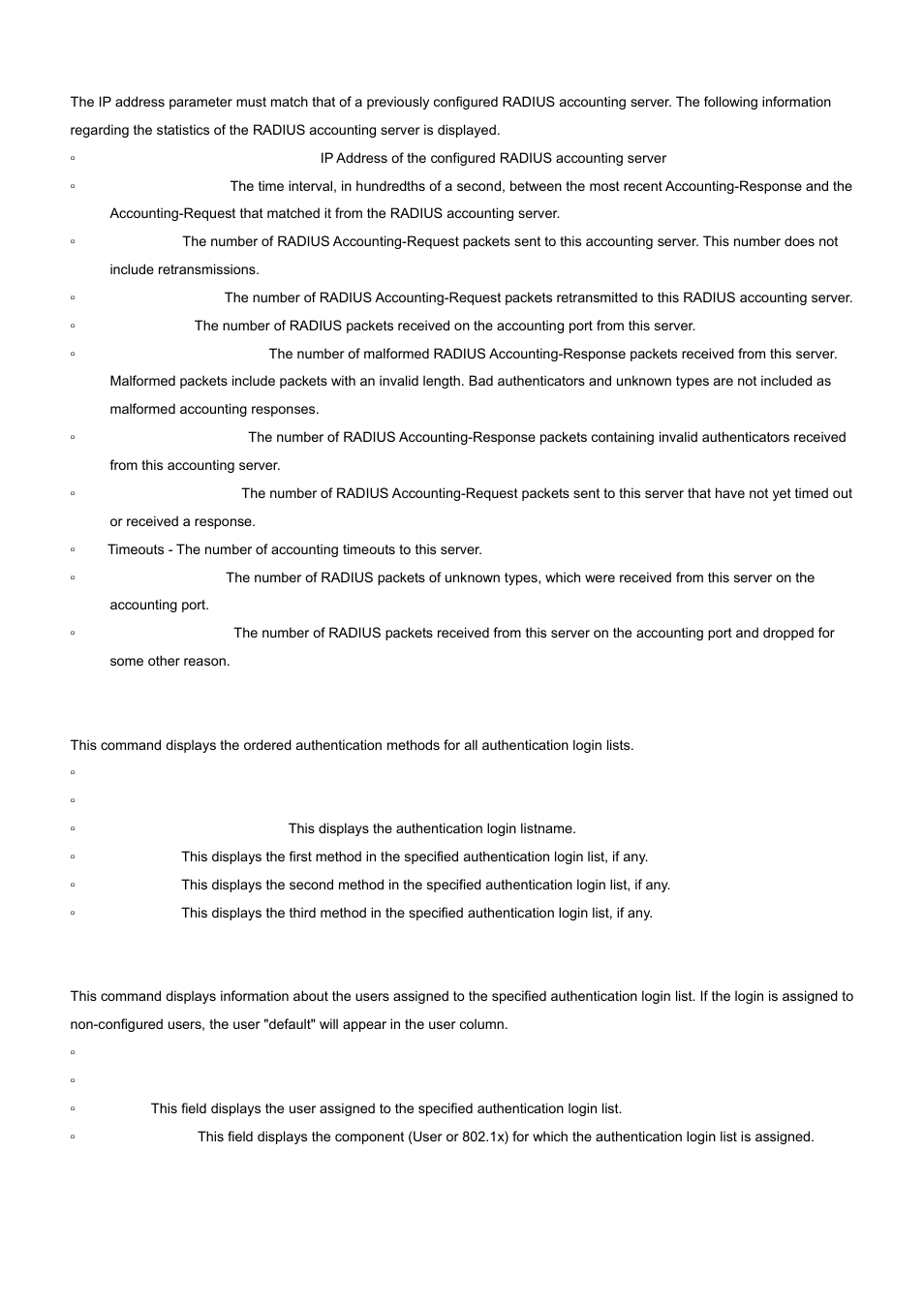 23 show authentication, 24 show authentication users | PLANET WGS3-24000 User Manual | Page 409 / 526