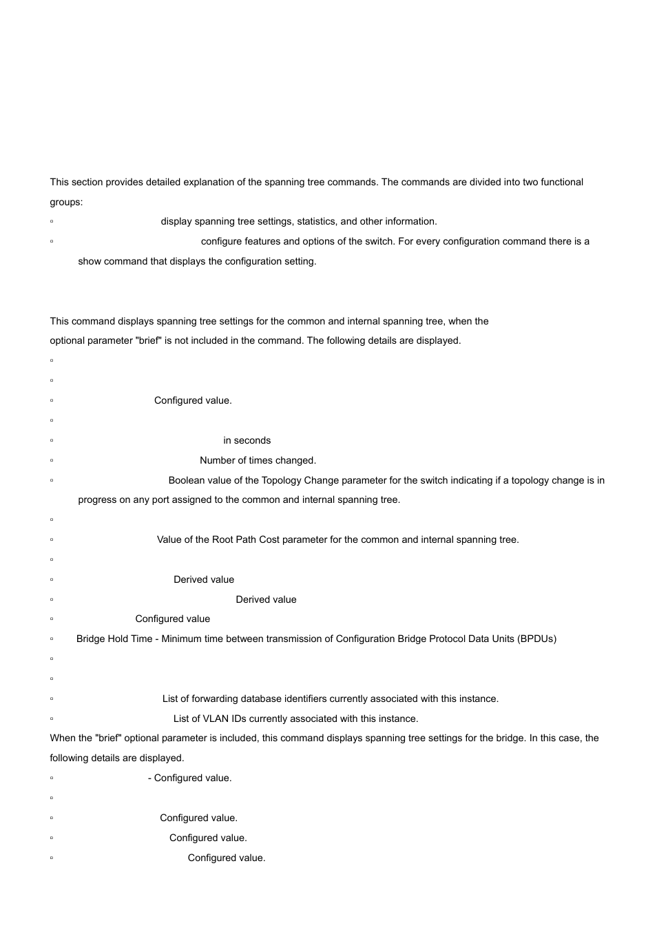 Cli commands: switching, 1 spanning tree commands, 1 show spanning-tree | PLANET WGS3-24000 User Manual | Page 417 / 526