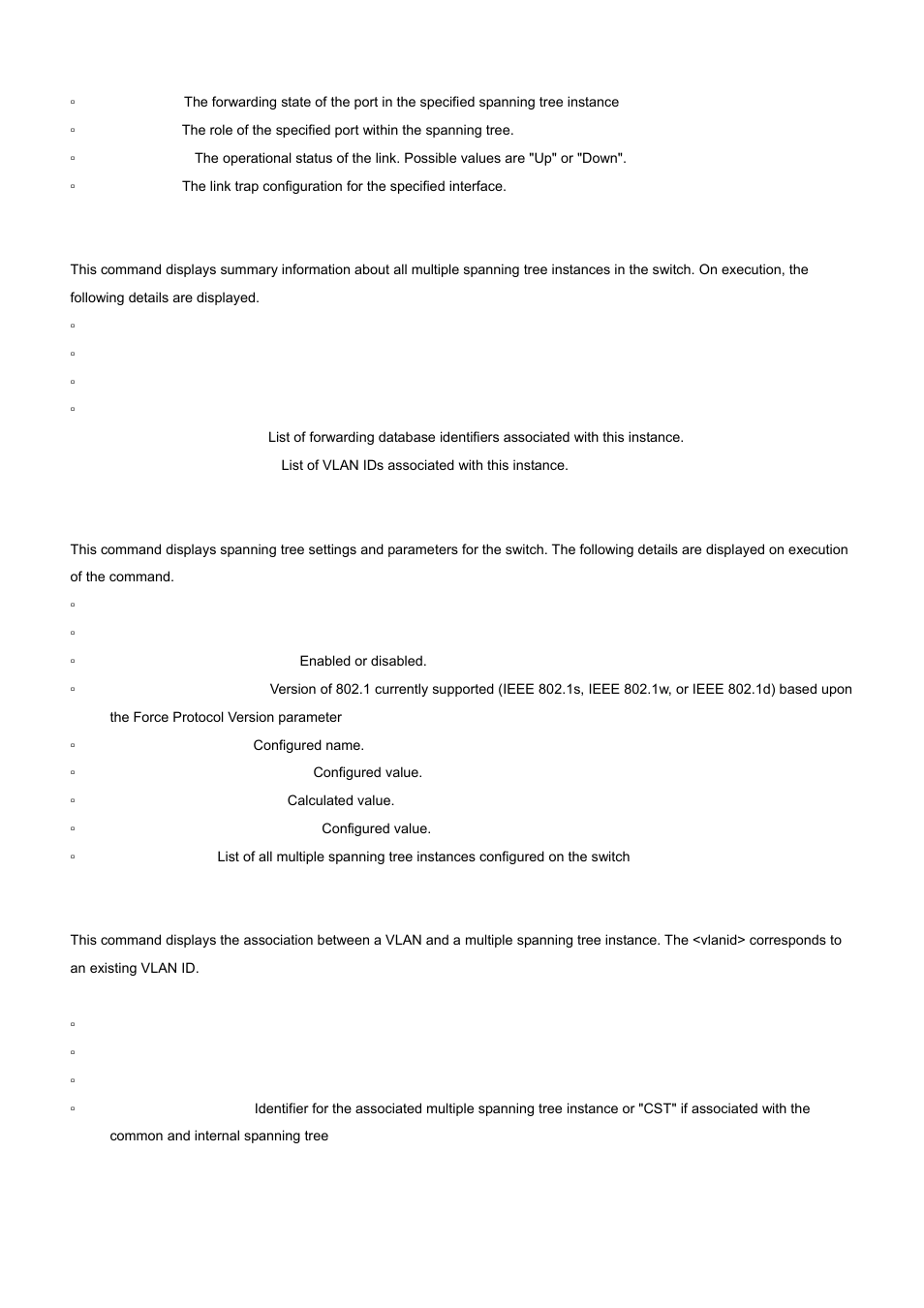 6 show spanning-tree mst summary, 7 show spanning-tree summary, 8 show spanning-tree vlan | PLANET WGS3-24000 User Manual | Page 420 / 526