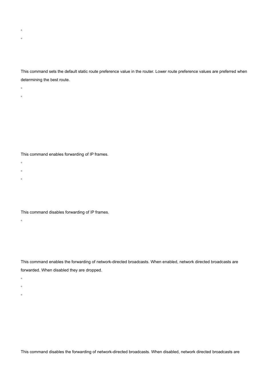 12 no ip route distance, 13 ip forwarding, 14 no ip forwarding | 15 ip netdirbcast, 16 no ip netdirbcast | PLANET WGS3-24000 User Manual | Page 434 / 526