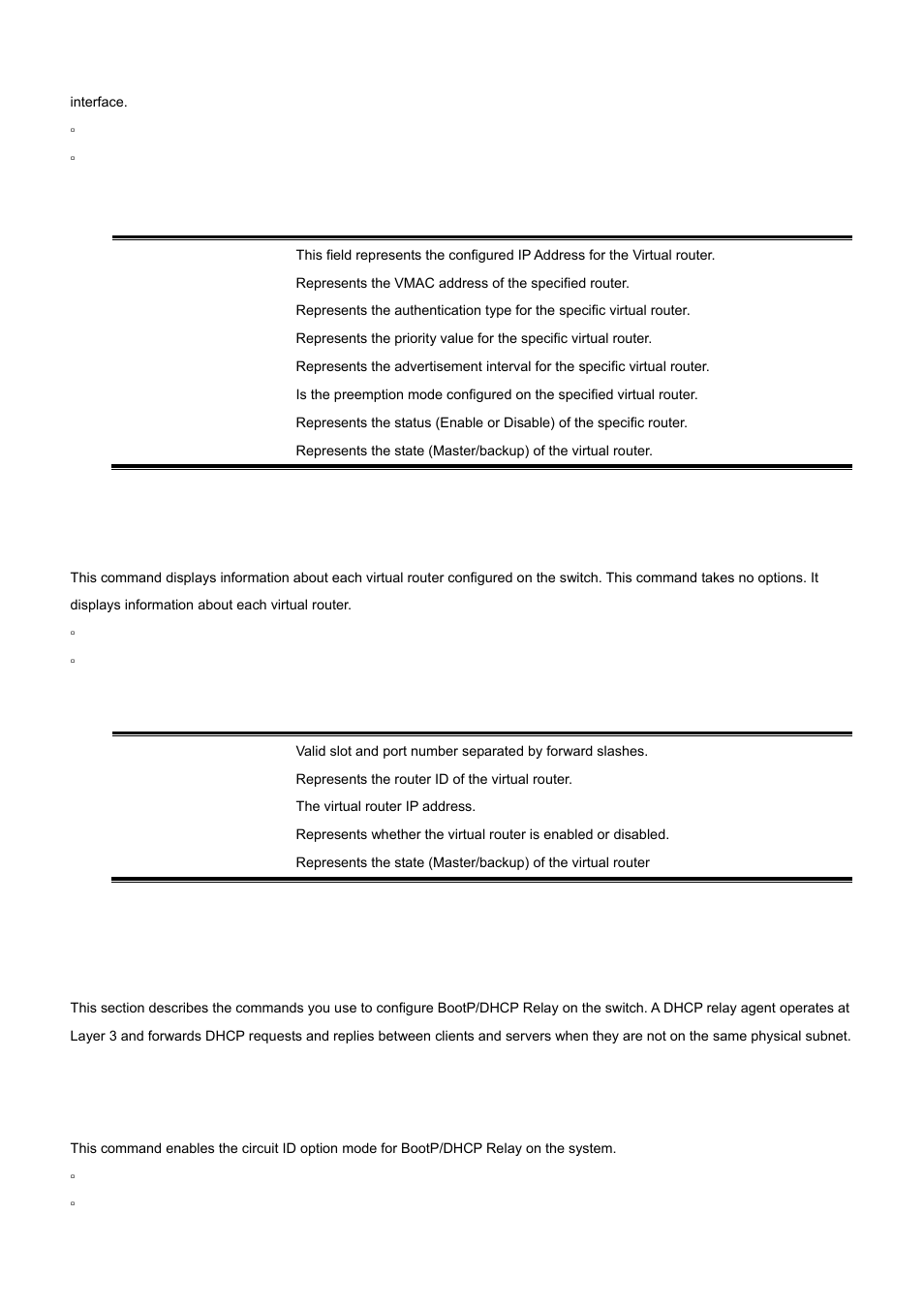 12 show ip vrrp interface brief, 6 dhcp and bootp relay commands, 1 bootpdhcprelay cidoptmode | PLANET WGS3-24000 User Manual | Page 448 / 526