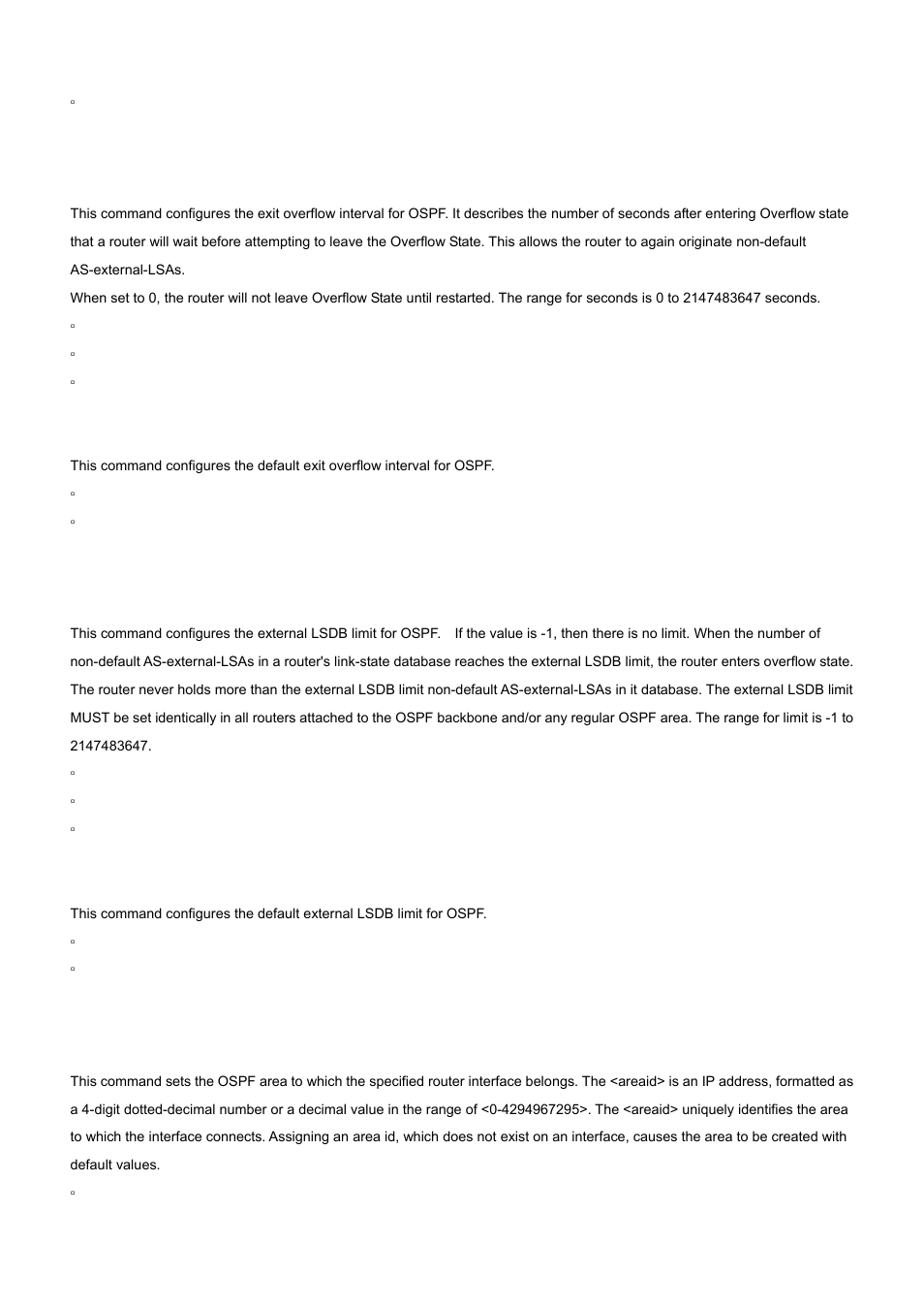 25 exit-overflow-interval (ospf), 26 external-lsdb-limit (ospf), 27 ip ospf areaid | No exit-overflow-interval, No external-lsdb-limit | PLANET WGS3-24000 User Manual | Page 459 / 526