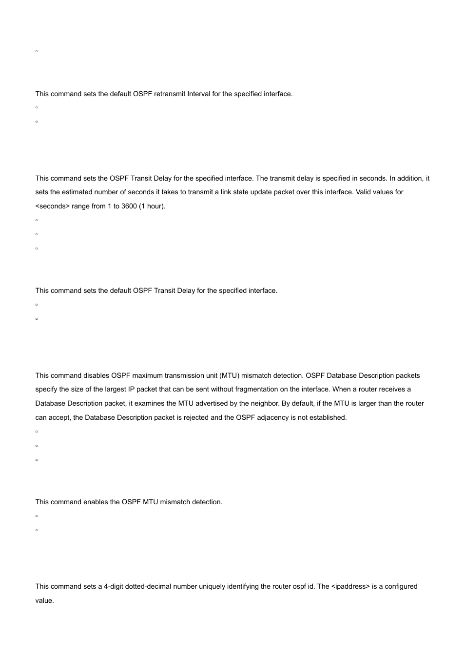 34 ip ospf transmit-delay, 35 ip ospf mtu-ignore, 36 router-id (ospf) | No ip ospf retransmit-interval, No ip ospf transmit-delay, No ip ospf mtu-ignore | PLANET WGS3-24000 User Manual | Page 462 / 526