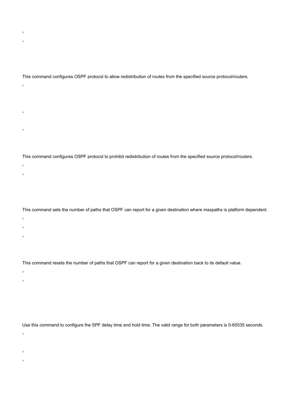 37 redistribute (ospf), 38 maximum-paths (ospf), 39 timers spf | No redistribute, No maximum-paths | PLANET WGS3-24000 User Manual | Page 463 / 526