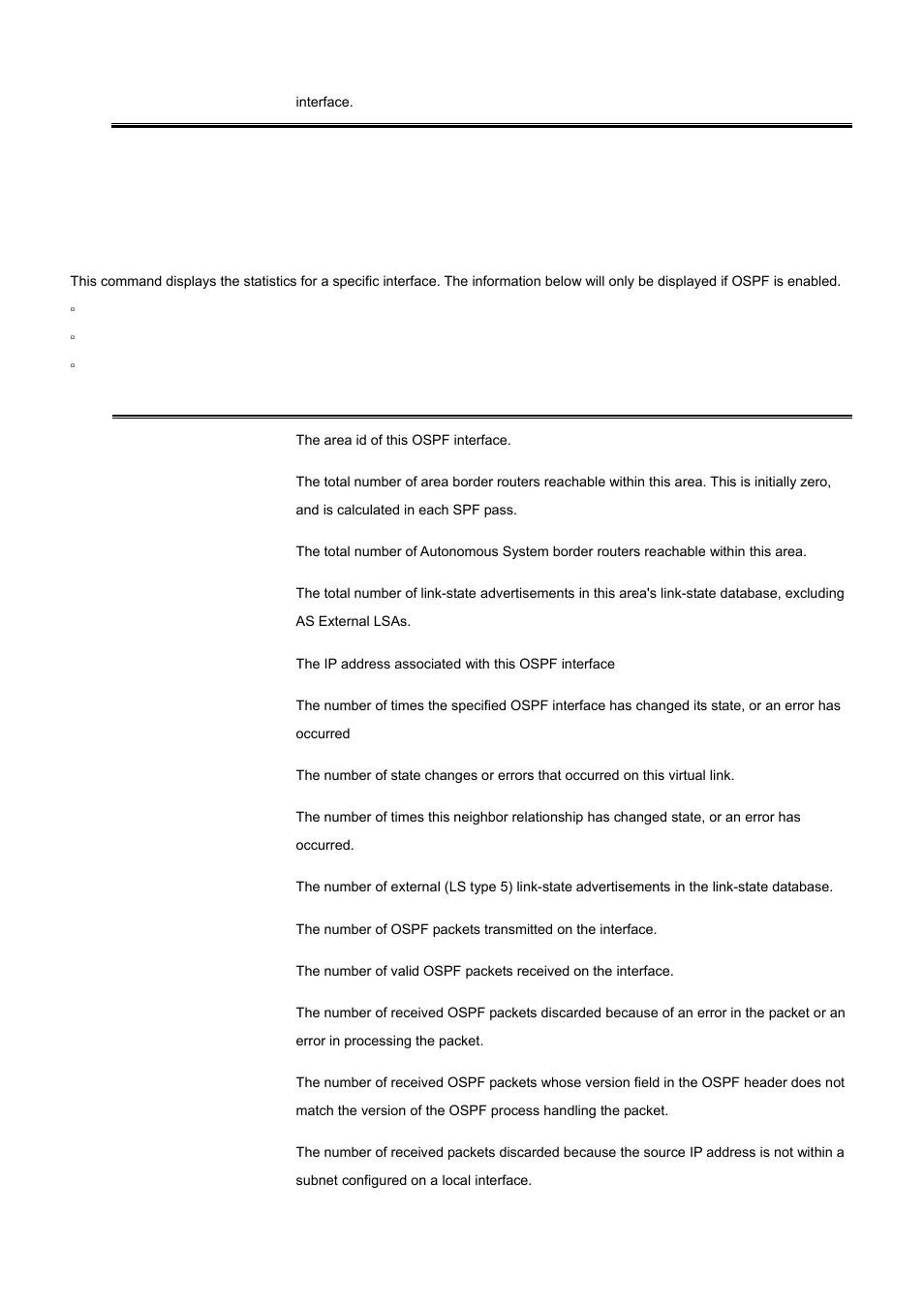 50 show ip ospf interface stats | PLANET WGS3-24000 User Manual | Page 471 / 526