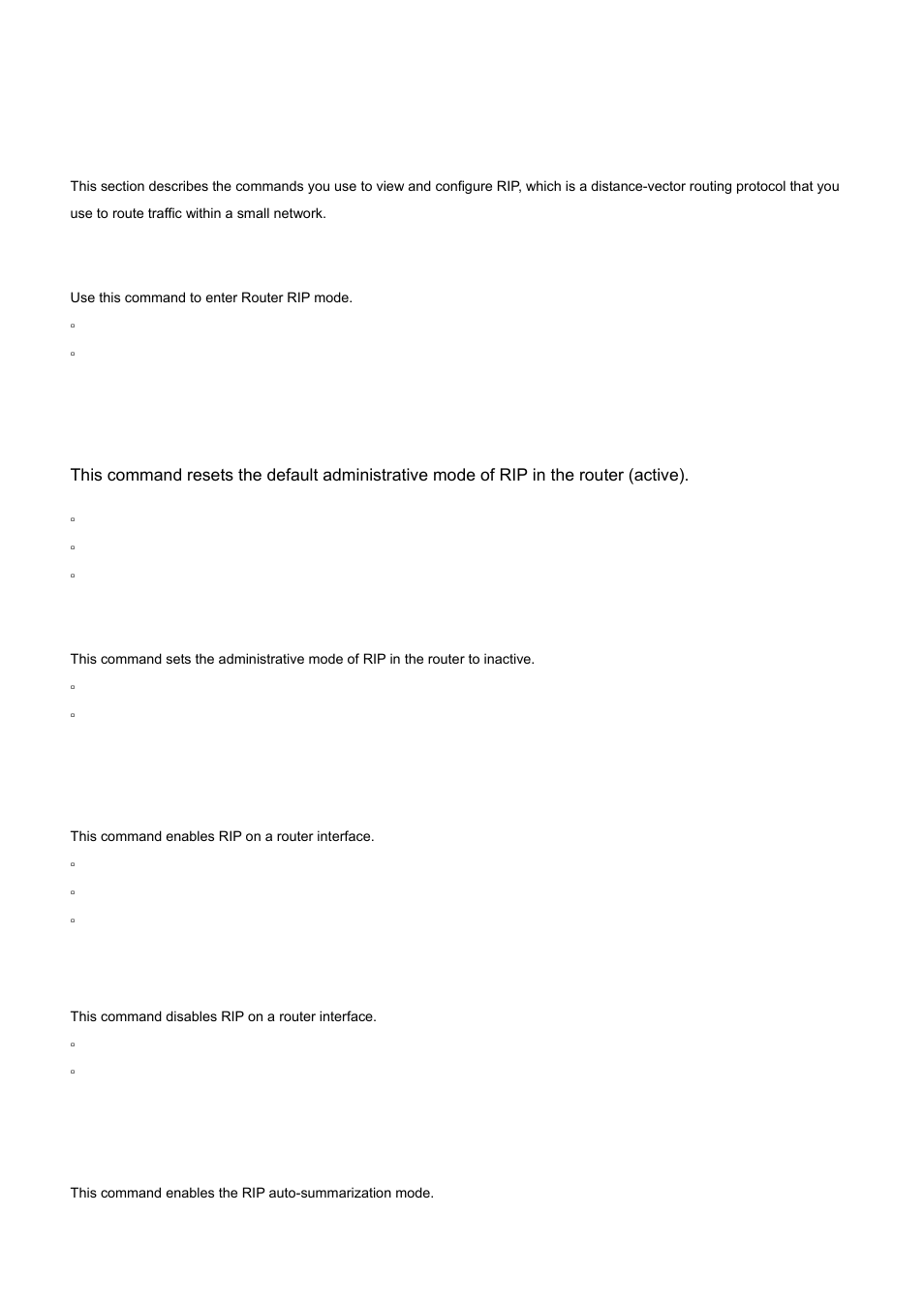 8 routing information protocol (rip) commands, 1 router rip, 2 enable (rip) | 3 ip rip, 4 auto-summary, No enable (rip), No ip rip | PLANET WGS3-24000 User Manual | Page 478 / 526