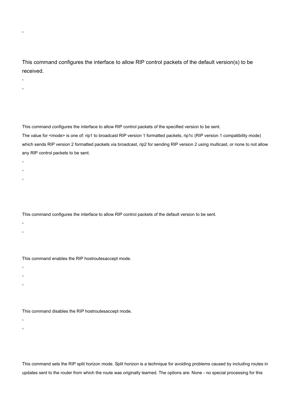 11 ip rip send version, 12 hostroutesaccept, 13 split-horizon | No ip rip receive version, No ip rip send version, No hostroutesaccept | PLANET WGS3-24000 User Manual | Page 481 / 526