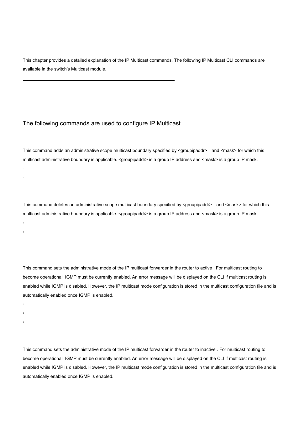 13 cli commands: ip multicast, 1 multicast commands, 1 ip mcast boundary | 2 ip multicast, No ip mcast boundary, No ip multicast | PLANET WGS3-24000 User Manual | Page 485 / 526