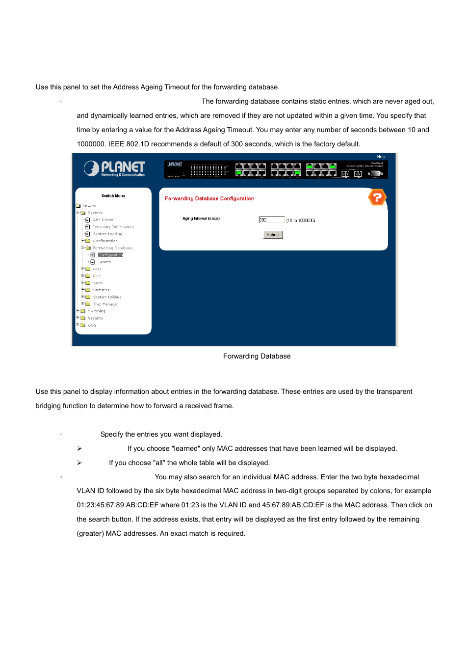 4 forwarding database | PLANET WGS3-24000 User Manual | Page 50 / 526