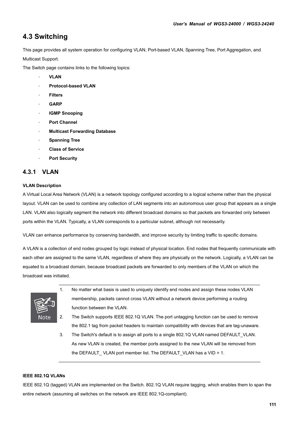 3 switching, 1 vlan | PLANET WGS3-24240 User Manual | Page 111 / 570