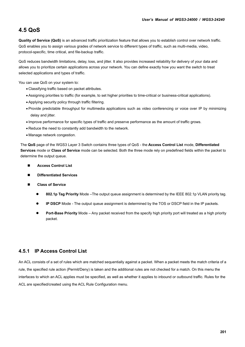 5 qos, 1 ip access control list | PLANET WGS3-24240 User Manual | Page 201 / 570