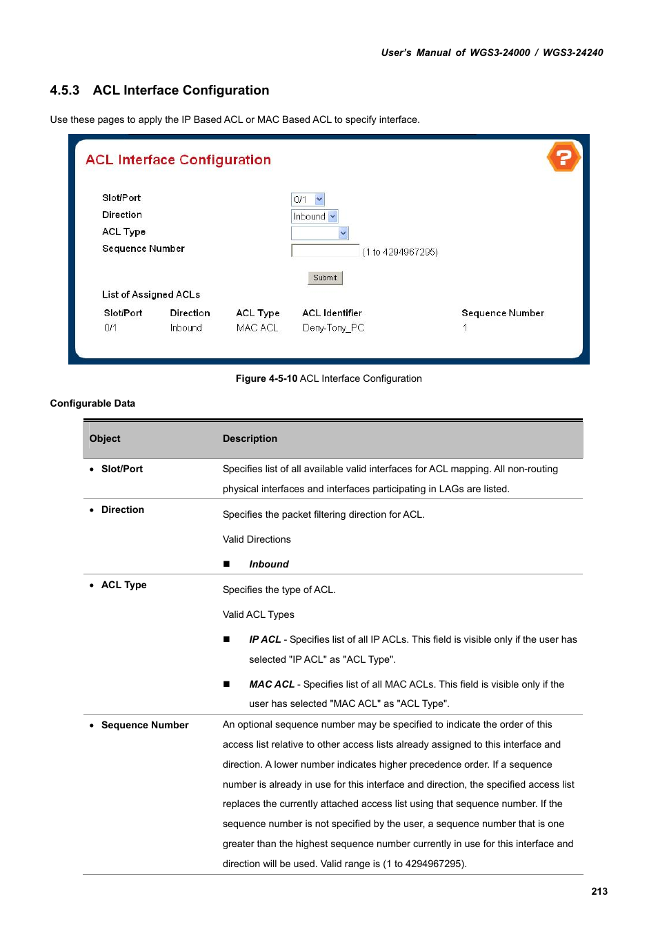 3 acl interface configuration | PLANET WGS3-24240 User Manual | Page 213 / 570