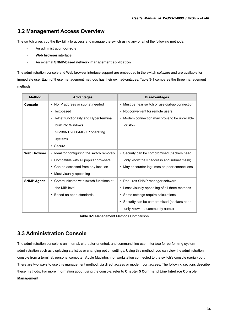 2 management access overview, 3 administration console | PLANET WGS3-24240 User Manual | Page 34 / 570