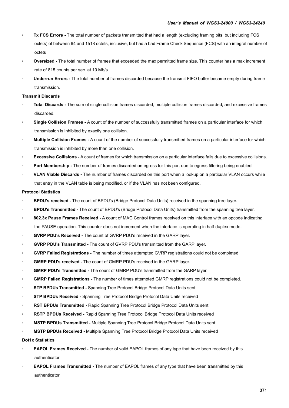 PLANET WGS3-24240 User Manual | Page 371 / 570