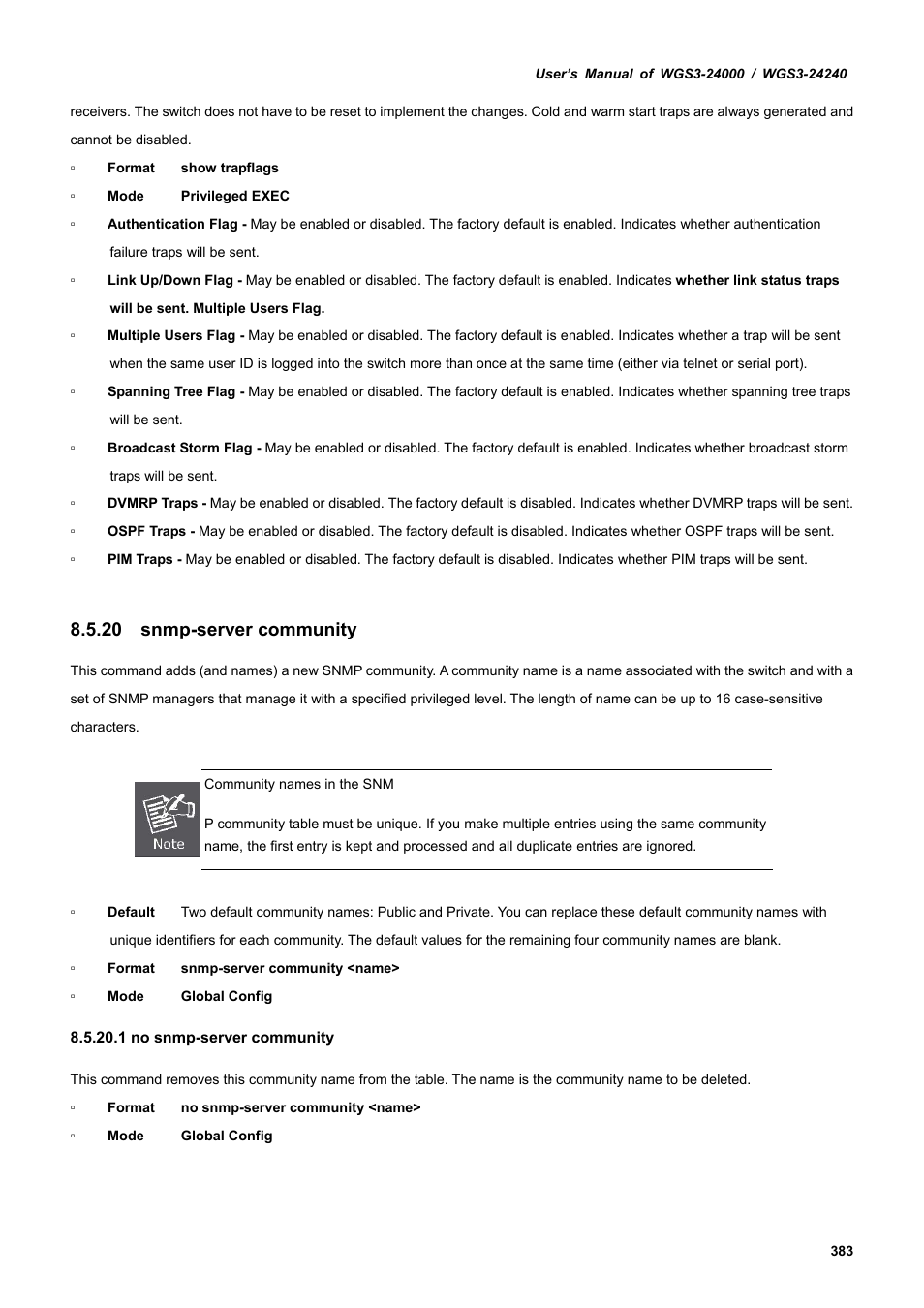 20 snmp-server community | PLANET WGS3-24240 User Manual | Page 383 / 570