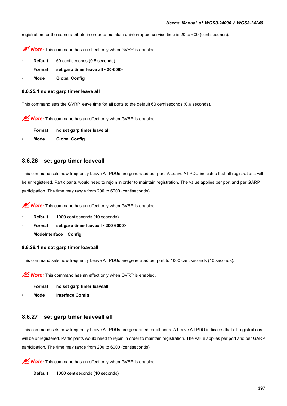 26 set garp timer leaveall, 27 set garp timer leaveall all | PLANET WGS3-24240 User Manual | Page 397 / 570