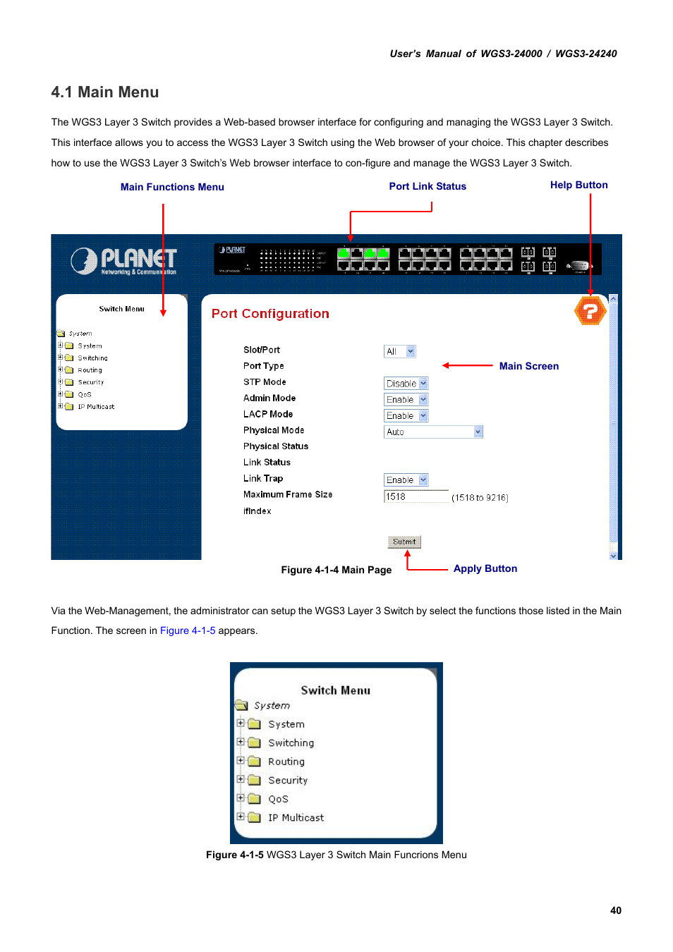 1 main menu | PLANET WGS3-24240 User Manual | Page 40 / 570