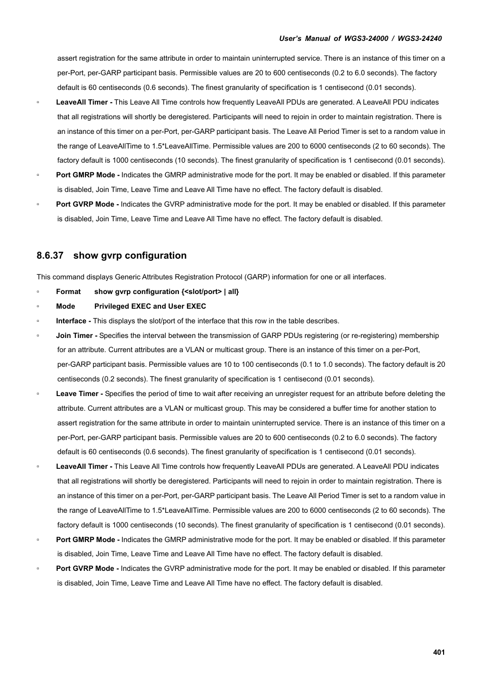 37 show gvrp configuration | PLANET WGS3-24240 User Manual | Page 401 / 570