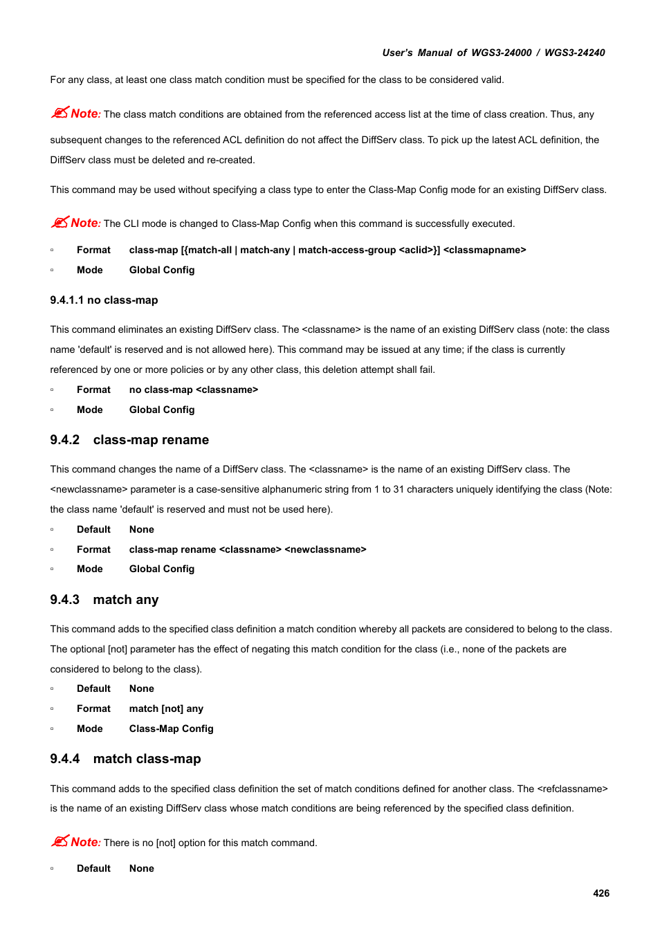 2 class-map rename, 3 match any, 4 match class-map | PLANET WGS3-24240 User Manual | Page 426 / 570
