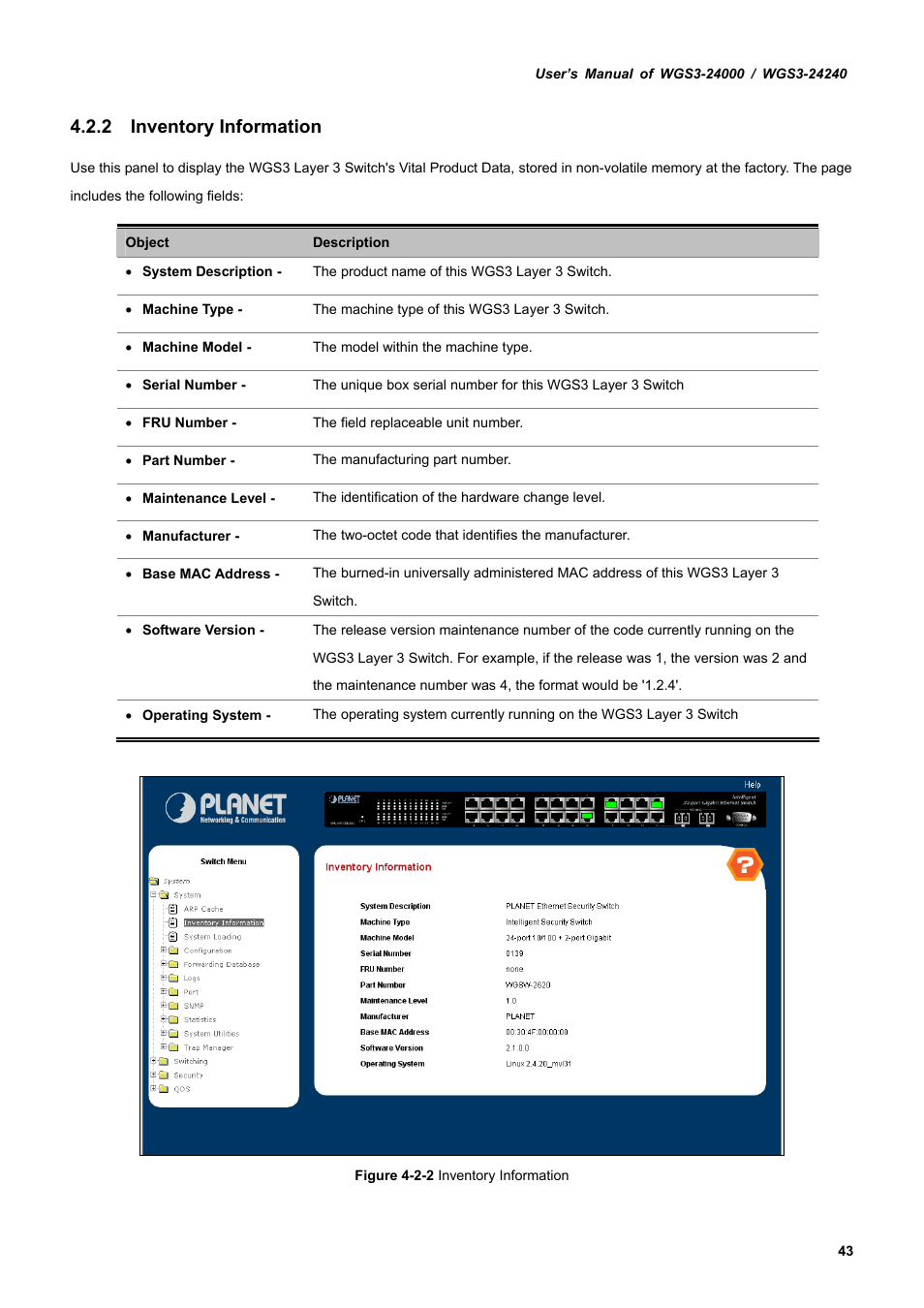 2 inventory information | PLANET WGS3-24240 User Manual | Page 43 / 570