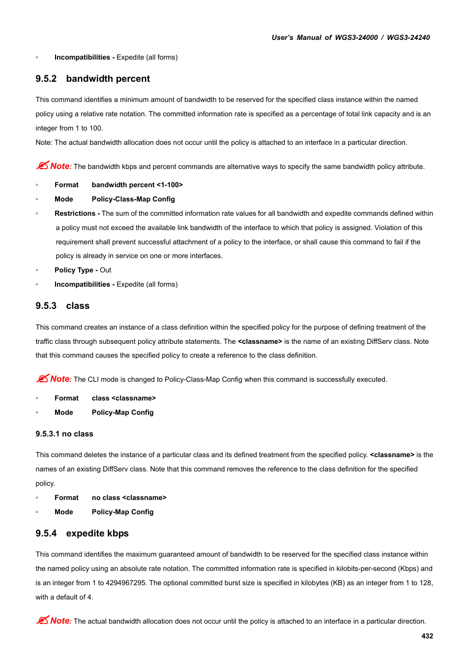 2 bandwidth percent, 3 class, 4 expedite kbps | PLANET WGS3-24240 User Manual | Page 432 / 570