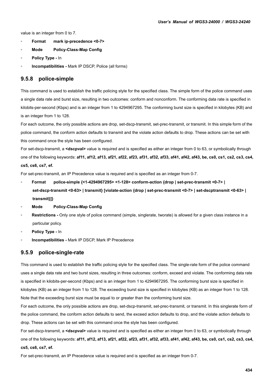 8 police-simple, 9 police-single-rate | PLANET WGS3-24240 User Manual | Page 434 / 570