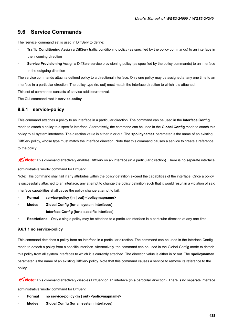 6 service commands, 1 service-policy | PLANET WGS3-24240 User Manual | Page 438 / 570