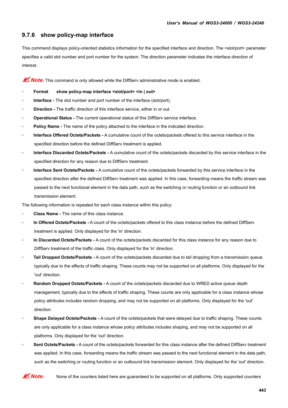 6 show policy-map interface | PLANET WGS3-24240 User Manual | Page 443 / 570