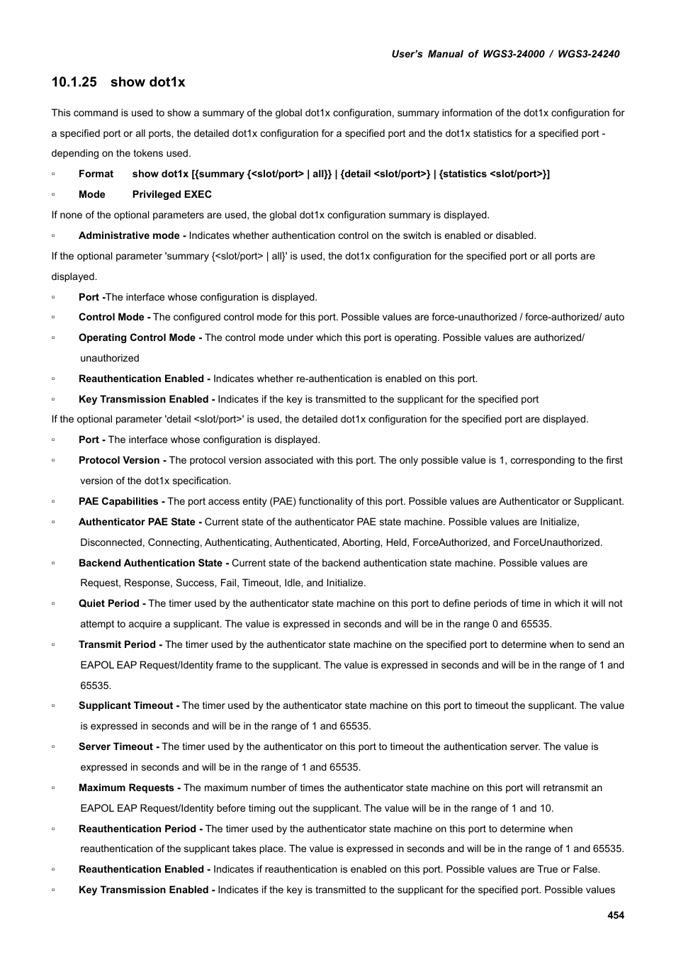 25 show dot1x | PLANET WGS3-24240 User Manual | Page 454 / 570