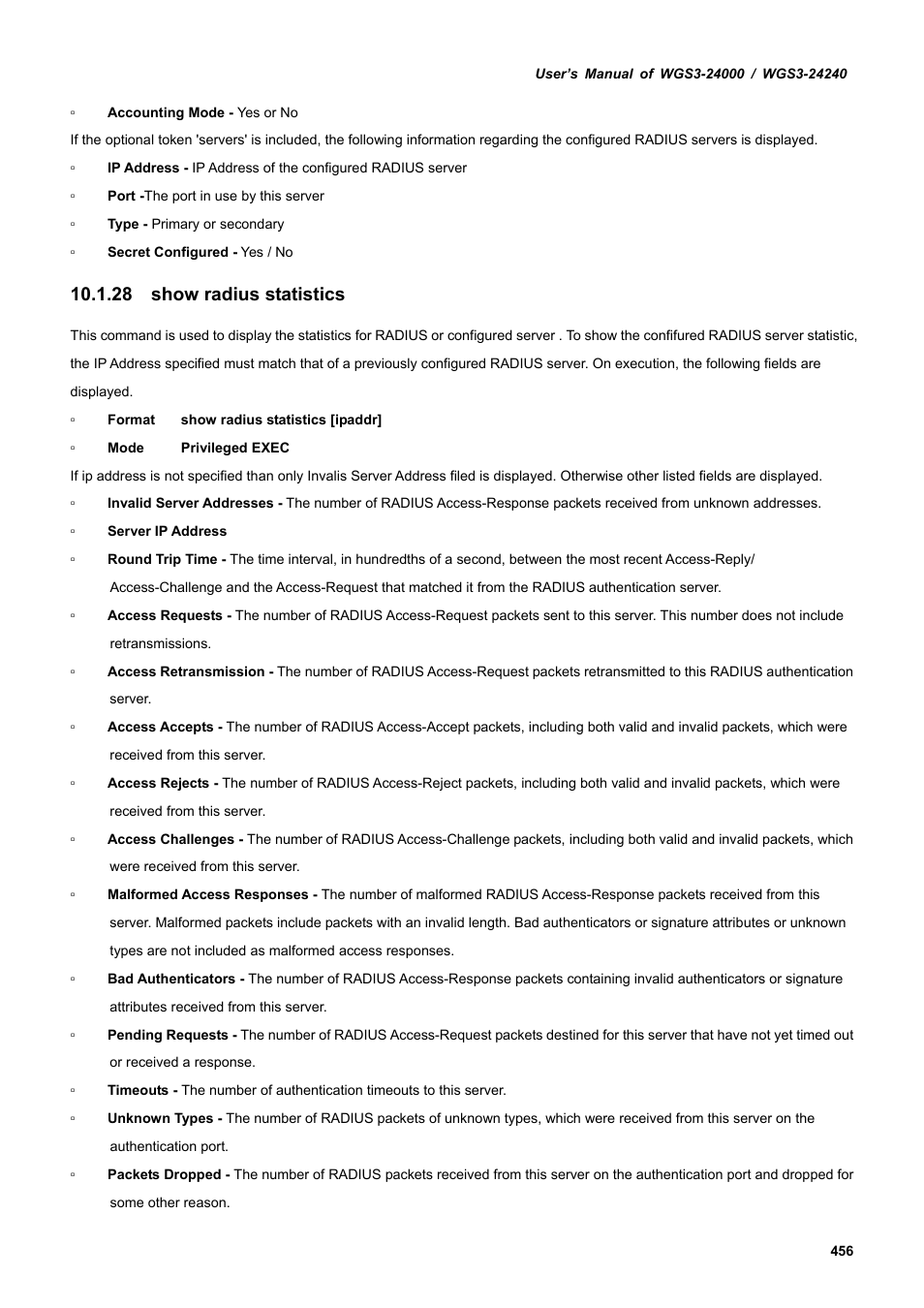 28 show radius statistics | PLANET WGS3-24240 User Manual | Page 456 / 570