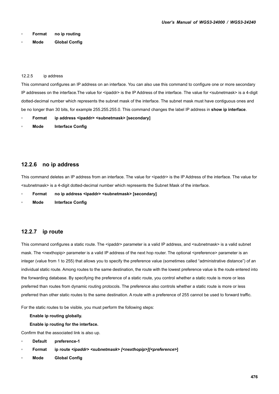 6 no ip address, 7 ip route | PLANET WGS3-24240 User Manual | Page 476 / 570