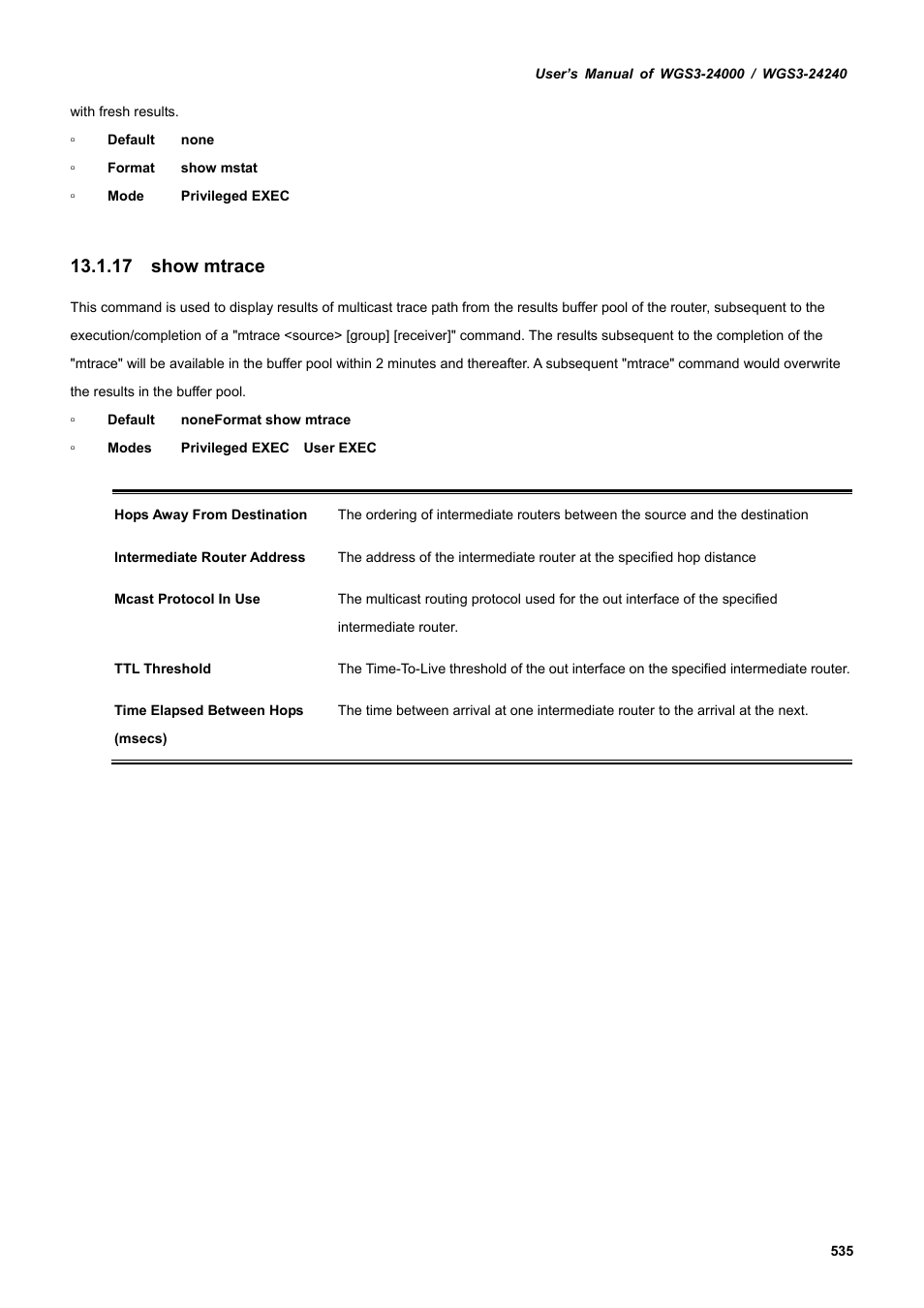 17 show mtrace | PLANET WGS3-24240 User Manual | Page 535 / 570