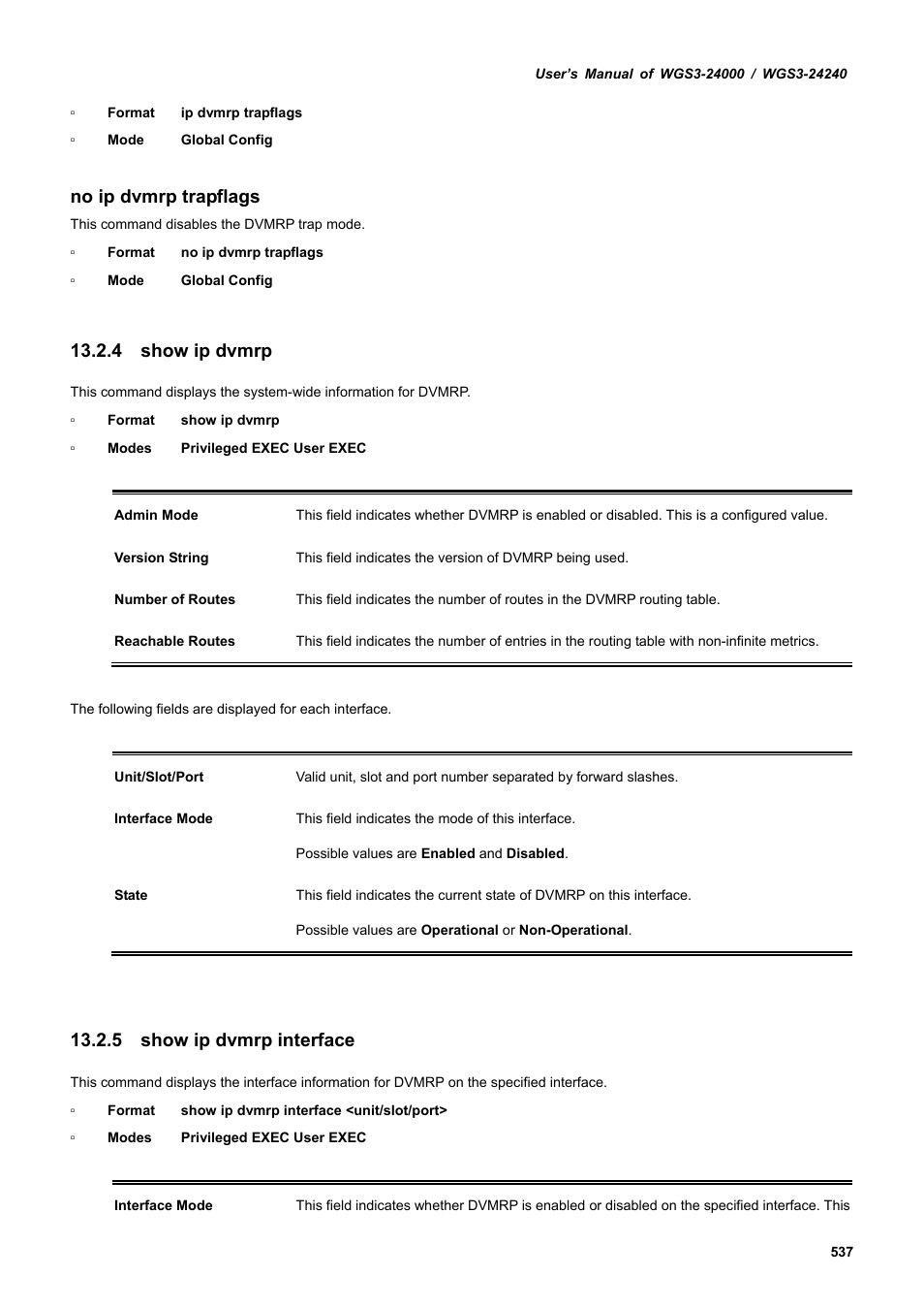 4 show ip dvmrp, 5 show ip dvmrp interface, No ip dvmrp trapflags | PLANET WGS3-24240 User Manual | Page 537 / 570