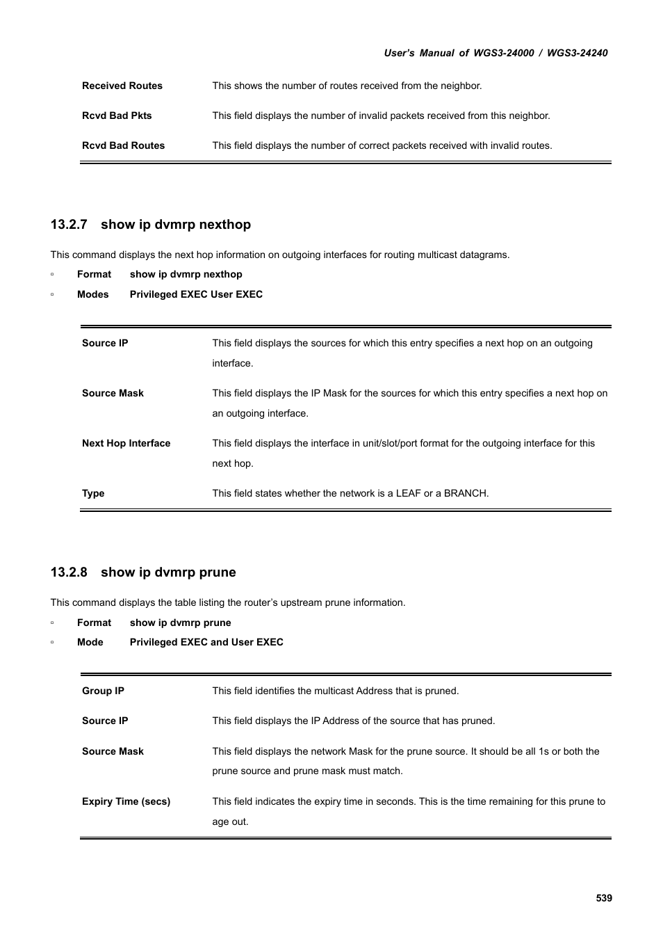 7 show ip dvmrp nexthop, 8 show ip dvmrp prune | PLANET WGS3-24240 User Manual | Page 539 / 570