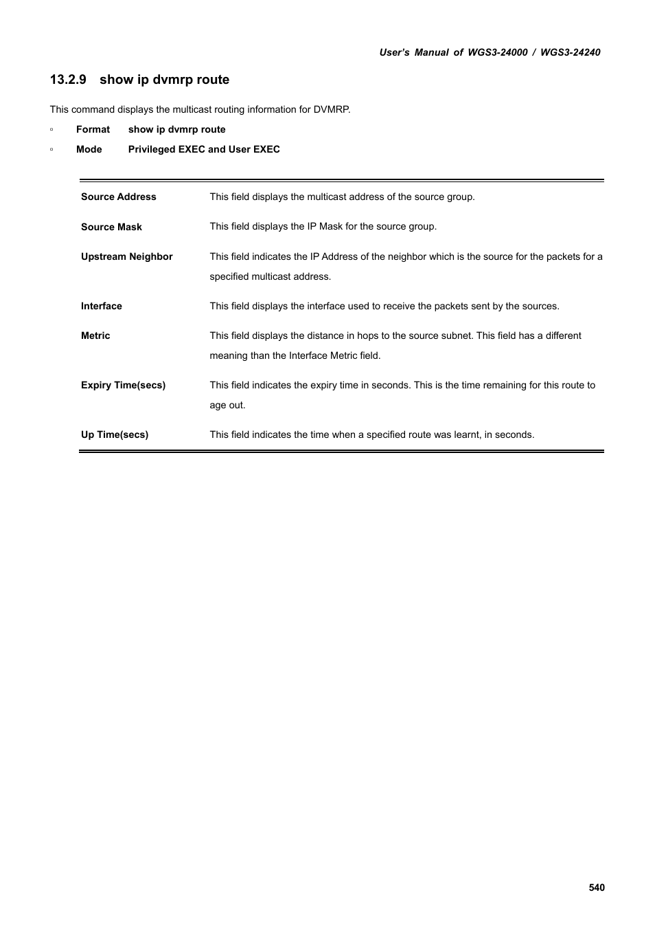 9 show ip dvmrp route | PLANET WGS3-24240 User Manual | Page 540 / 570