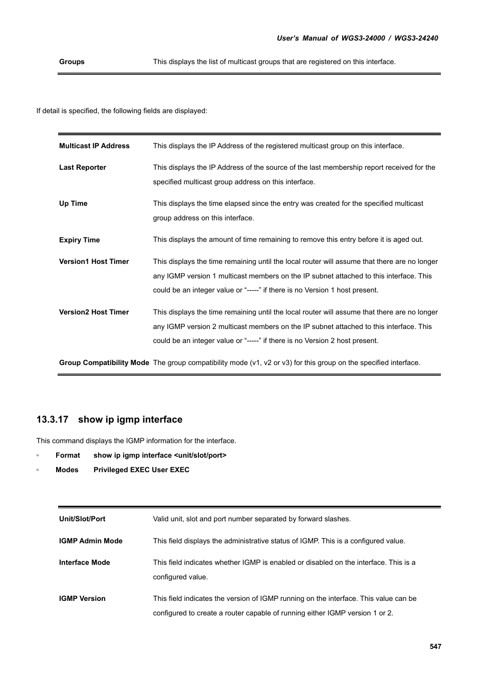 17 show ip igmp interface | PLANET WGS3-24240 User Manual | Page 547 / 570