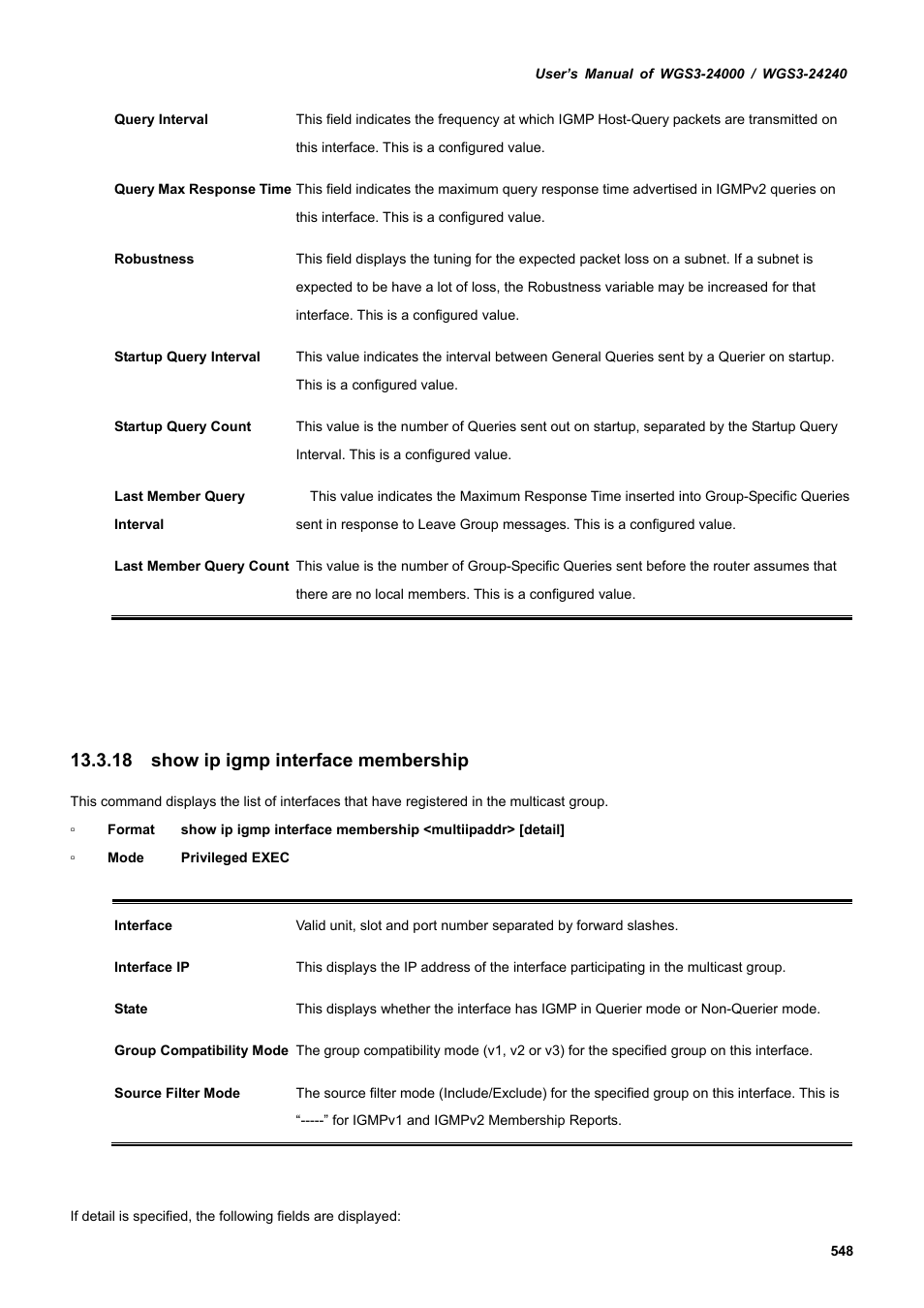 18 show ip igmp interface membership | PLANET WGS3-24240 User Manual | Page 548 / 570