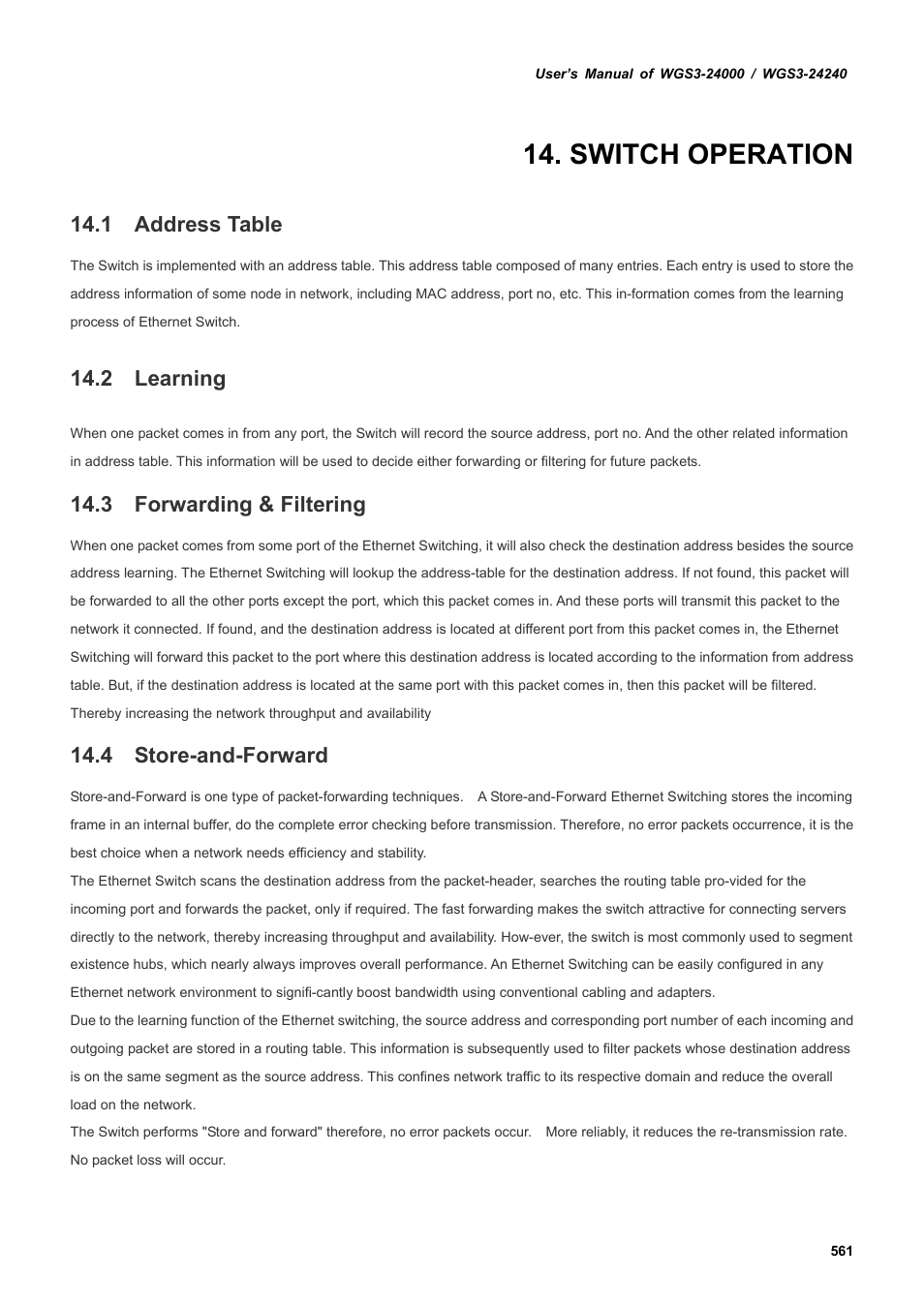 Switch operation, 1 address table, 2 learning | 3 forwarding & filtering, 4 store-and-forward | PLANET WGS3-24240 User Manual | Page 561 / 570