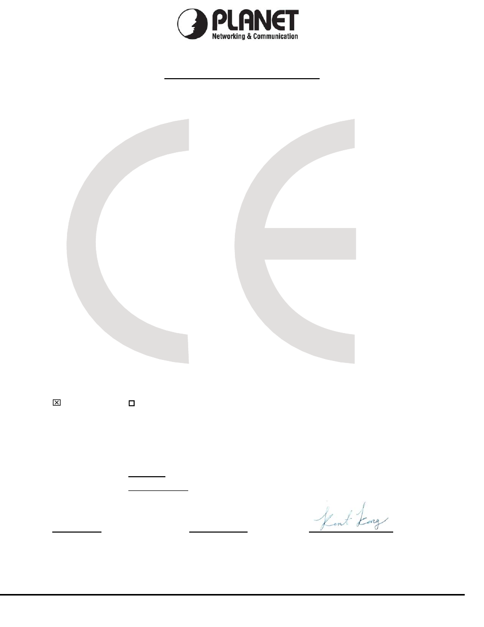 Ec declaration of conformity, Planet technology corporation | PLANET WGS3-24240 User Manual | Page 570 / 570