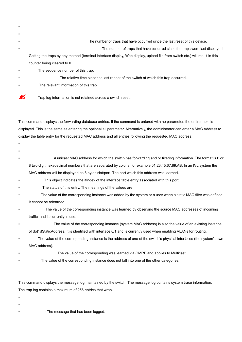 7 show mac-addr-table, 8 show msglog | PLANET WGS3-2820 User Manual | Page 332 / 528
