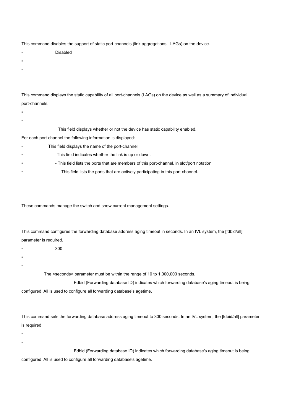 2 show port-channel brief, 5 management commands, 1 bridge aging-time | PLANET WGS3-2820 User Manual | Page 335 / 528