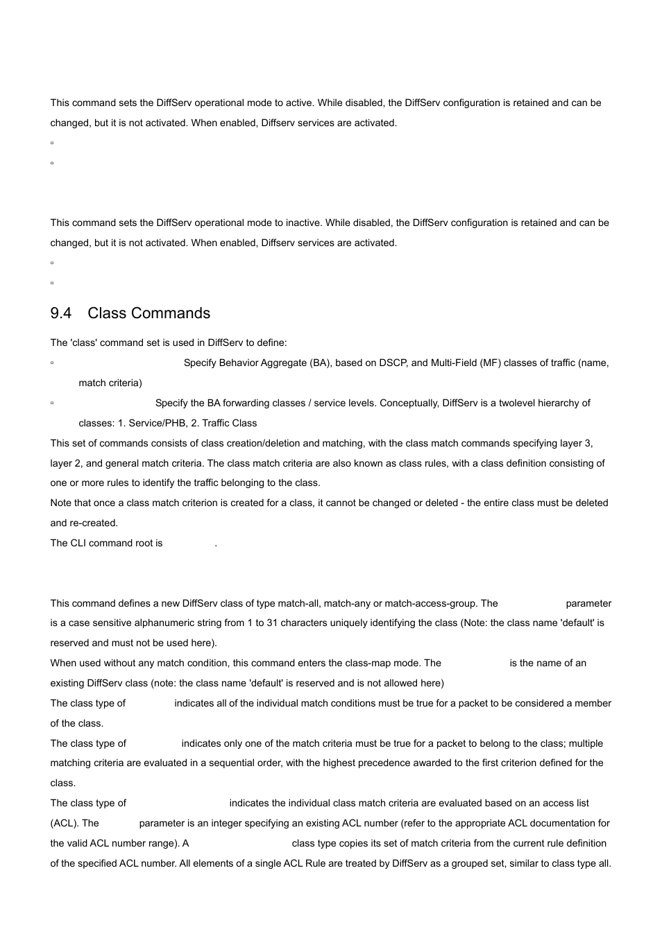 1 diffserv, 4 class commands, 1 class-map | PLANET WGS3-2820 User Manual | Page 383 / 528