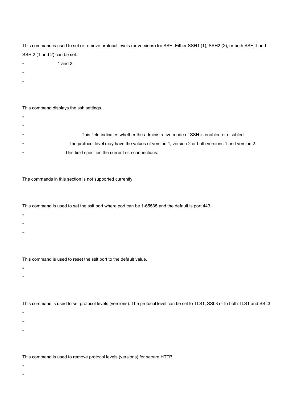 2 ip ssh protocol, 3 show ip ssh, 3 http commands | 1 ip http secure-port, 2 ip http secure-protocol | PLANET WGS3-2820 User Manual | Page 416 / 528