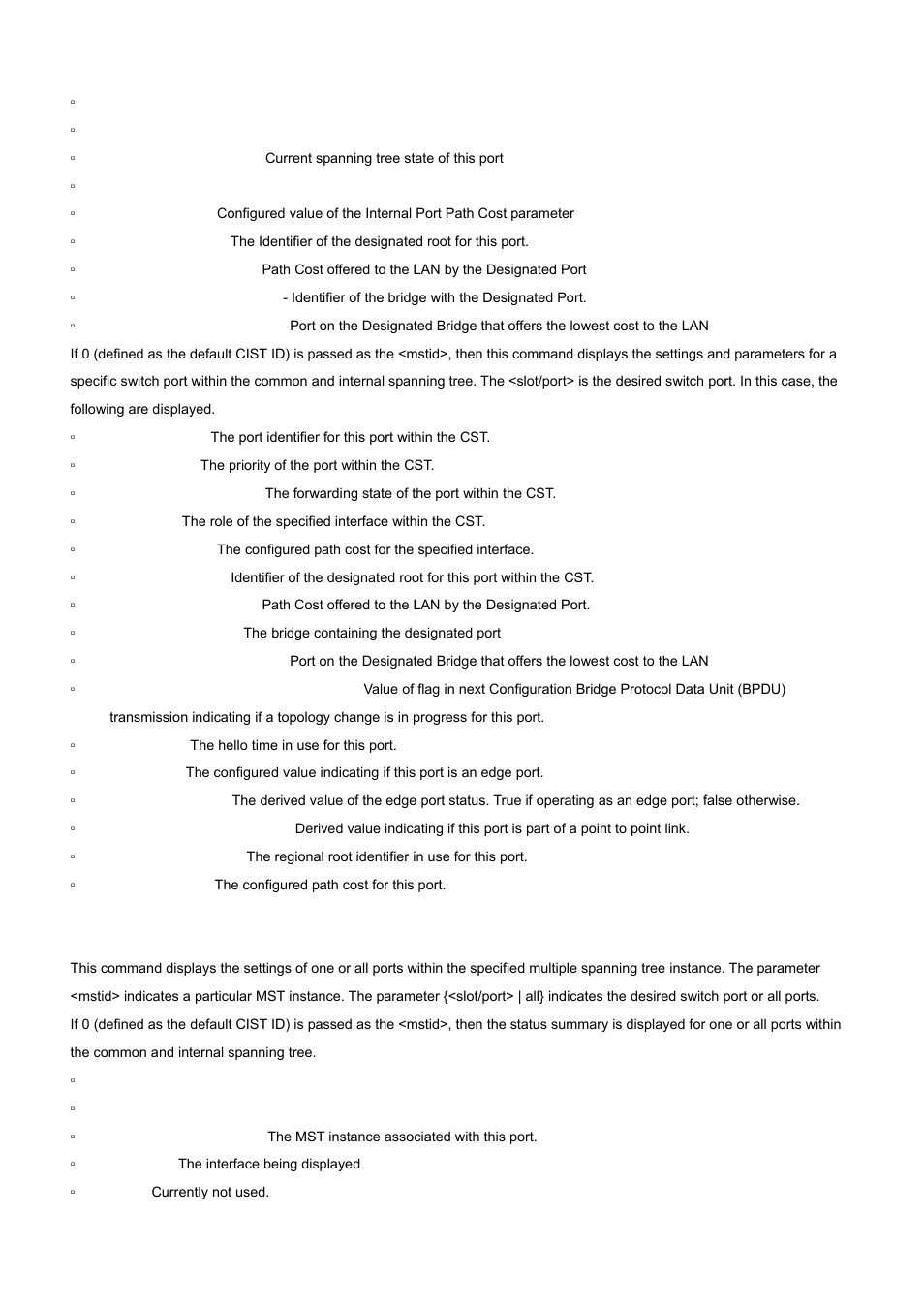5 show spanning-tree mst port summary | PLANET WGS3-2820 User Manual | Page 421 / 528