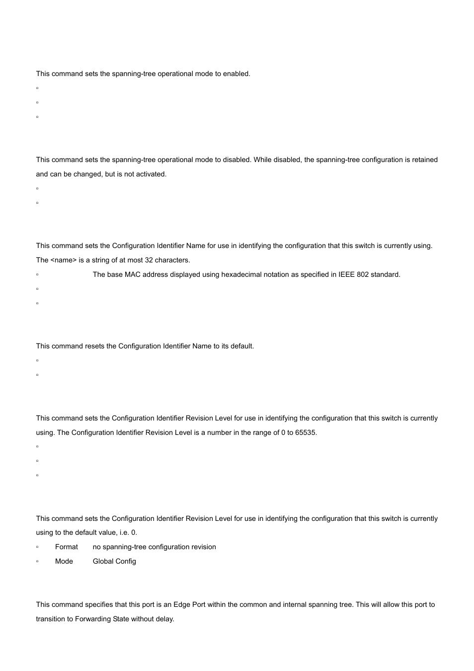 9 spanning-tree, 10 spanning-tree configuration name, 11 spanning-tree configuration revision | 12 spanning-tree edgeport | PLANET WGS3-2820 User Manual | Page 423 / 528